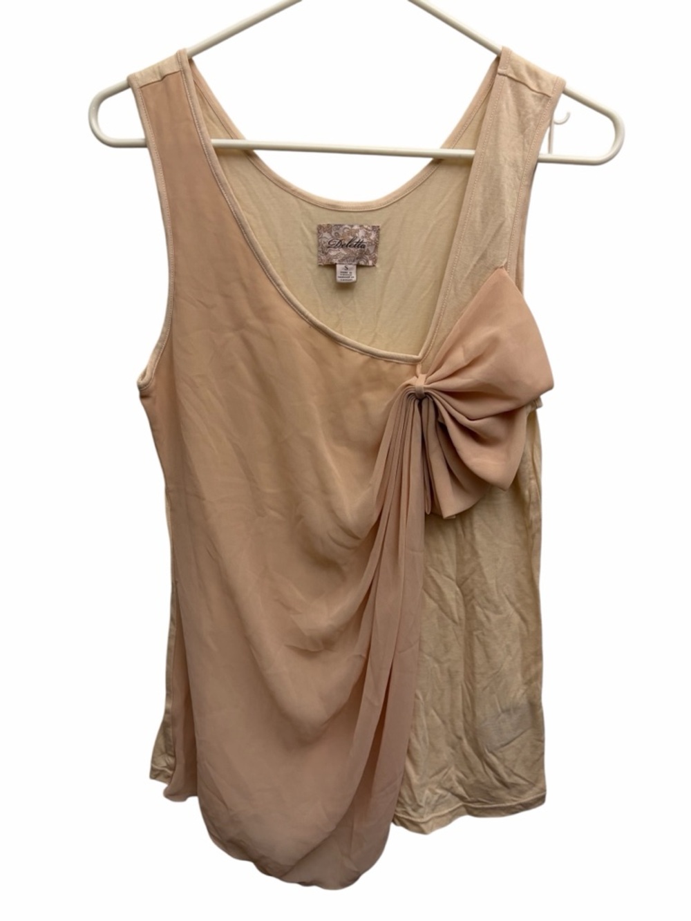 Deletta Anthropologie Blush Bow Tank Top Size S Asymmetrical Drape Soft Tencel